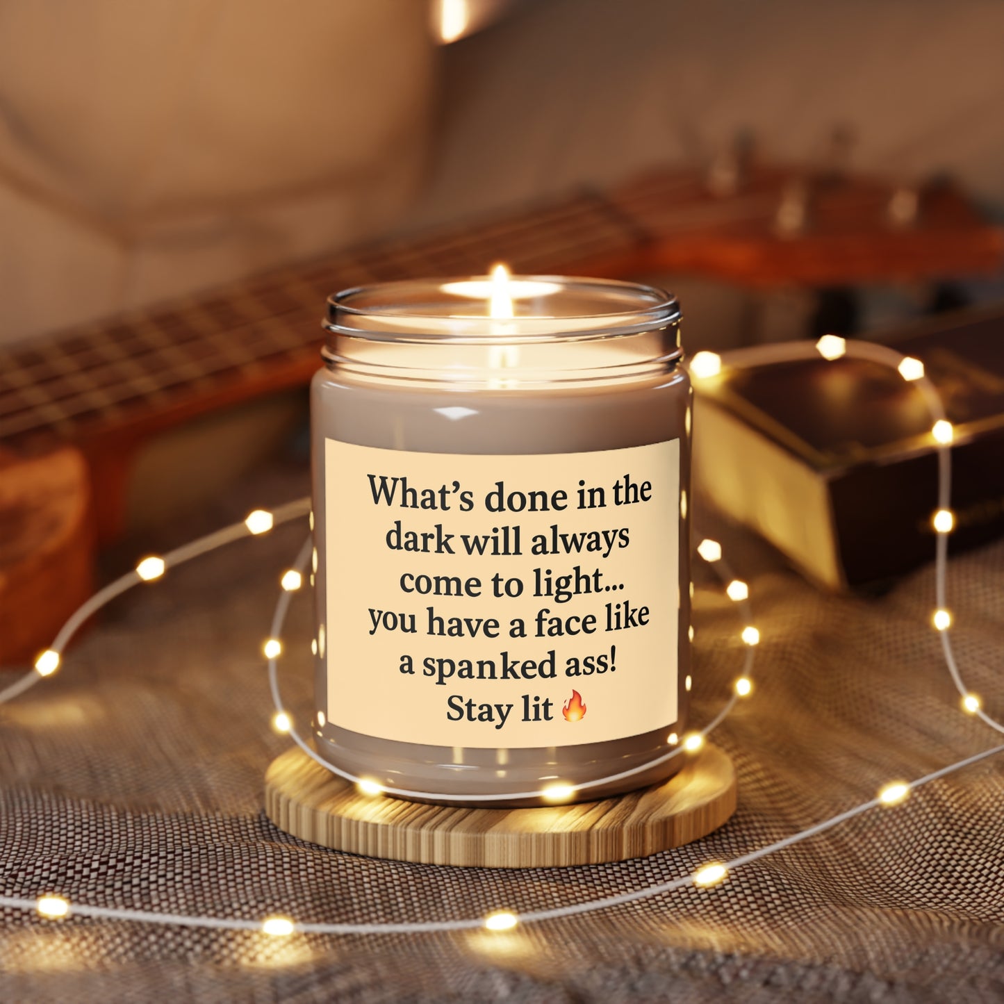 In the dark,  unscented soy candle